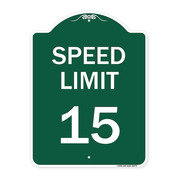 Signmission Designer Series Sign-Speed Limit 15 Mph, Green & White Aluminum Sign, 18" x 24", GW-1824-22879 A-DES-GW-1824-22879 - main